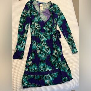 Simply Vera Vera Wang Teal and Pirple Wrap Floral Dress